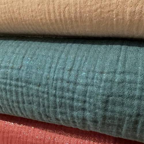 ab 50cm Glitzer Musselin Stoff 2-lagig - Double Gauze 100% Baumwolle