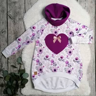 116 Pullover Hoodie mit Kuschelkragen– Mädchen Blumen Beere