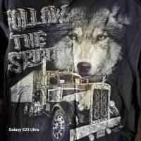 T-Shirt, beidseitiges Motiv, mit Truck und Wolfskopf, Western, Trucker Bild 1