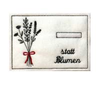 Geldgeschenk, Briefumschlag, aus Filz, weiß,  bestickt mit einem Blumenstrauß Bild 1