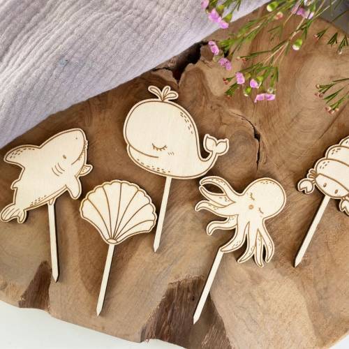 Caketopper Unterwasserwelt Kindergeburtstag / Meerestiere Wal Muschel Krebs Hai / Kuchenstecker Cake Topper / Cupcake