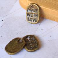 20 Anhänger Charm Plättchen "Made with Love" oval Schmuck DIY Basteln 11x7mm Bild 2