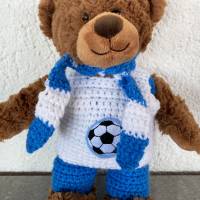 3 teilige Fußballkleidung für Teddybär 30 cm mittel blau  und weiß für Fußballfans  Bärenkleidung ! Bild 3