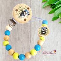 Schnullerkette "Pandaboy" ohne Namen in Lemon, Natur, Mittelblau Bild 1