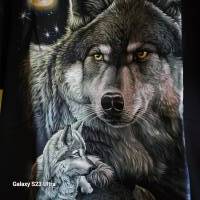 T-Shirt mit  beidseitigem Wolf-Motiv, Wolfskopf, Western Bild 1