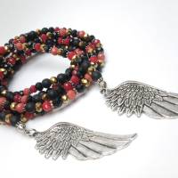 Flügel Schalschmuck Perlenschmuck Perlenkette mit Engelsflügel Halskette Wickelkette Gürtel Bild 1
