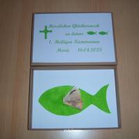 Kommunion Geldgeschenk, Geschenkschachtel mit Fisch, Name des Kindes und Datum, Geschenk, Mädchen, Junge Bild 1