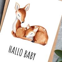 Friendly Fox Karte zur Geburt Rehkitz, Glückwunsch zum Baby, A6 Karte zur Baby Geburt, Karte mit Kraftpapier Umschlag Bild 2