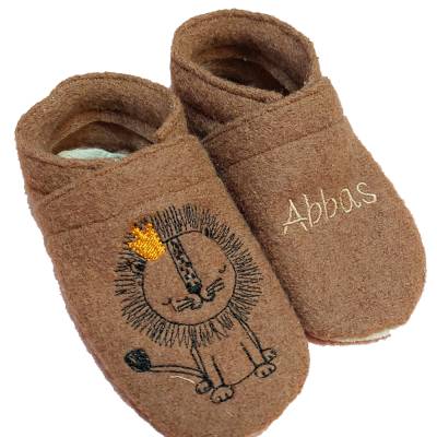Baby - Schuhe, Puschen Lauflernschuhe, Wollwalk, Ledersohle neu personalisiert Löwe mit Krone