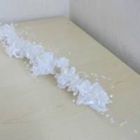 Blumenzweige -  ganz in weiß mit Perlen zur Hochzeit für Blumendeko - Tischdeko - 37 cm lang Bild 2