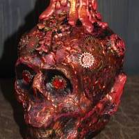 Totenkopf VOLCANO-SKULL Acrylmalerei auf einer Glasflasche Gothic Steampunk Skull Schädel Geschenk für Männer Bild 1