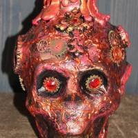 Totenkopf VOLCANO-SKULL Acrylmalerei auf einer Glasflasche Gothic Steampunk Skull Schädel Geschenk für Männer Bild 2