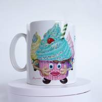 Lustige bunte Keramik Tasse Cupcakes, Witzige und bunte süße Teetasse oder Kaffeetasse für Kindern und Erwachsene Bild 1