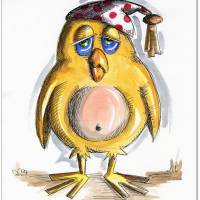 Klausewitz Original Federzeichnung auf Aquarellkarton Early Bird: Der frühe Vogel kann mich mal!  - 24 x 32 cm Bild 1