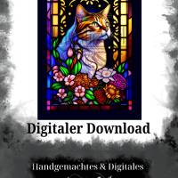 Digitaler Download Motiv "Katze Tiffany" Sublimation png 300dpi Kunstdruck A4 Katze Blumen farbenfroh Bild 2