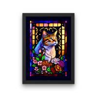 Digitaler Download Motiv "Katze Tiffany" Sublimation png 300dpi Kunstdruck A4 Katze Blumen farbenfroh Bild 3