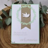 Glückwunschkarte Taube in lindgrün zur Kommunion Bild 1