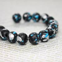 30 lackierte Glasperlen Perlen Schmuck DIY Basteln rund blau silber schwarz 8mm Bild 2