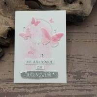 Romantische Glückwunschkarte zur Jugendweihe mit Schmetterling-Motiv, Aquarell-Farben, Jugendweihe-Karte für Mädchen Bild 1
