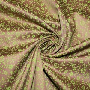 14,30 EUR/m Dirndl-Stoff Blümchen grün auf braun Baumwollsatin Bild 1