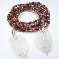 Schalschmuck aus Glas Perlenschmuck Perlenkette mit Blätter Motiv Halskette Wickelkette Gürtel Bauchschmuck Bauchkette Bild 1