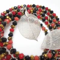 Schalschmuck aus Glas Perlenschmuck Perlenkette mit Blätter Motiv Halskette Wickelkette Gürtel Bauchschmuck Bauchkette Bild 2