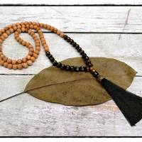 Sandelholz Mala mit Obsidian Perlen, Gebetskette, Malakette, Buddhismus, Mala Kette, Hinduismus, Yogaschmuck, Meditation Bild 1