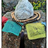 Sandelholz Mala mit Obsidian Perlen, Gebetskette, Malakette, Buddhismus, Mala Kette, Hinduismus, Yogaschmuck, Meditation Bild 2