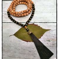 Sandelholz Mala mit Obsidian Perlen, Gebetskette, Malakette, Buddhismus, Mala Kette, Hinduismus, Yogaschmuck, Meditation Bild 6