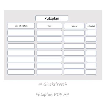 Putzplan pdf A4 zum selbst ausdrucken, grau und weiß