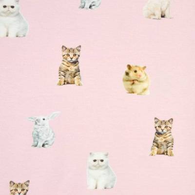 rosa Jersey mit Tieren Katze Hund Hamster Kaninchen 50 cm x 155 cm little Pets  