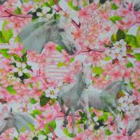 Jersey mit weißen Pferden und Apfelblüten Stenzo Digitaldruck 50 x 150 cm Bild 3
