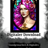 Digitaler Download Motiv "Portrait Mädchen mit pinkem Haar Tiffany" Sublimation png 300dpi Kunstdruck A4 art nou Bild 2