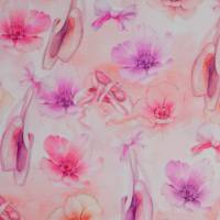 Jersey mit Ballettschuhen Tanzschuhen Ballett zart rosa Blumen  50 x 150 cm Nähen elastisch Bild 2