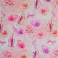 Jersey mit Ballettschuhen Tanzschuhen Ballett zart rosa Blumen  50 x 150 cm Nähen elastisch Bild 3