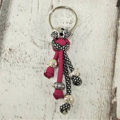 Schlüsselanhänger pink/schwarz aus Paracord Anhänger mit Schlüsselring Taschenbaumler Taschenanhänger 