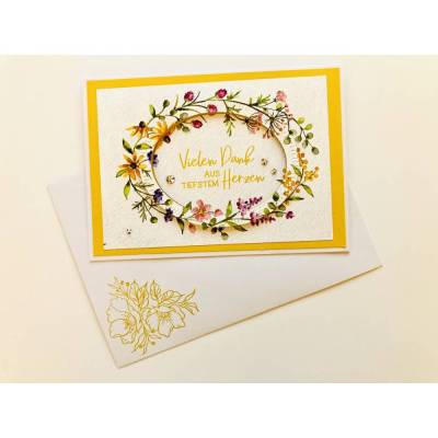 Danke,Freundschaft,Muttertag Grußkarte, Blumen Handarbeit Bunt Kuvert