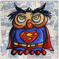 Klausewitz Original Acrylgemälde und Collage Leinwand Keilrahmen SUPER Owl - 20 x 20 cm Bild 1
