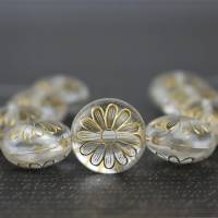 4 Acryl Perlen Blumen floral Deko transparent gold Schmuck DIY Basteln 16x10mm Bild 1