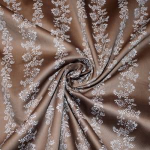 14,30 EUR/m Dirndl-Stoff Ornamente Blumen weiß auf braun Baumwollsatin Bild 1