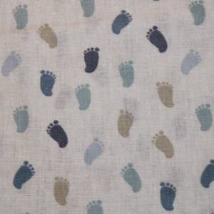 12,50 EUR/m Baumwollstoff Peton Baby Füßchen blau beige auf weiß Webware 100% Baumwolle Bild 1