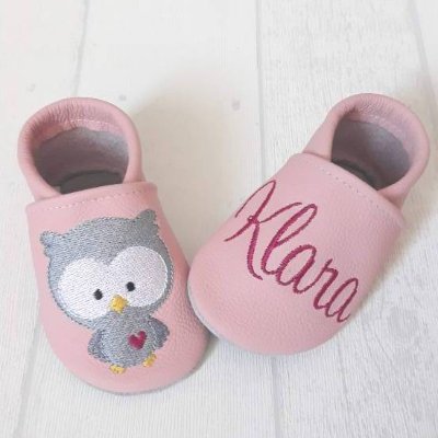Krabbelpuschen, Lederpuschen in vielen Farben und Motiven, mit Namen oder Gegenmotiv, Geschenk zur Geburt