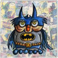 Klausewitz Original Acrylgemälde und Collage Leinwand Keilrahmen BAT Owl - 20 x 20 cm Bild 1
