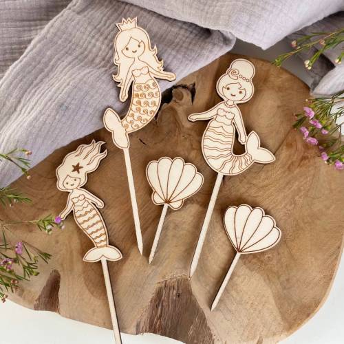Caketopper Meerjungfrauen Kindergeburtstag / Kuchenstecker Cake Topper Mermaid / Muscheln Cupcake