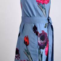 Damen Hemdblusenkleid mit Groß blumiger Druck Jeansblau Bild 2