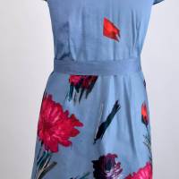 Damen Hemdblusenkleid mit Groß blumiger Druck Jeansblau Bild 3