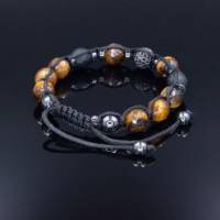 Herren Armband aus Edelsteinen Tigerauge Onyx und Hämatitmit Knotenverschluss, Makramee Armband, 10 mm Bild 4