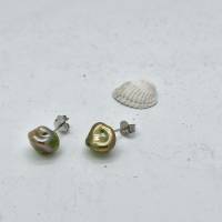 Perlen-Ohrringe Sterling Silber, echte Keshi-Perlen khaki grün-braun Natofarbe Bild 2
