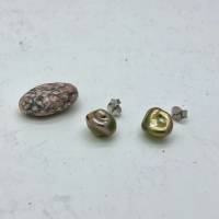 Perlen-Ohrringe Sterling Silber, echte Keshi-Perlen khaki grün-braun Natofarbe Bild 3