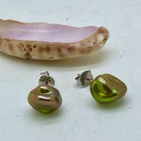 Perlen-Ohrringe Sterling Silber, echte Keshi-Perlen khaki grün-braun Natofarbe Bild 4
